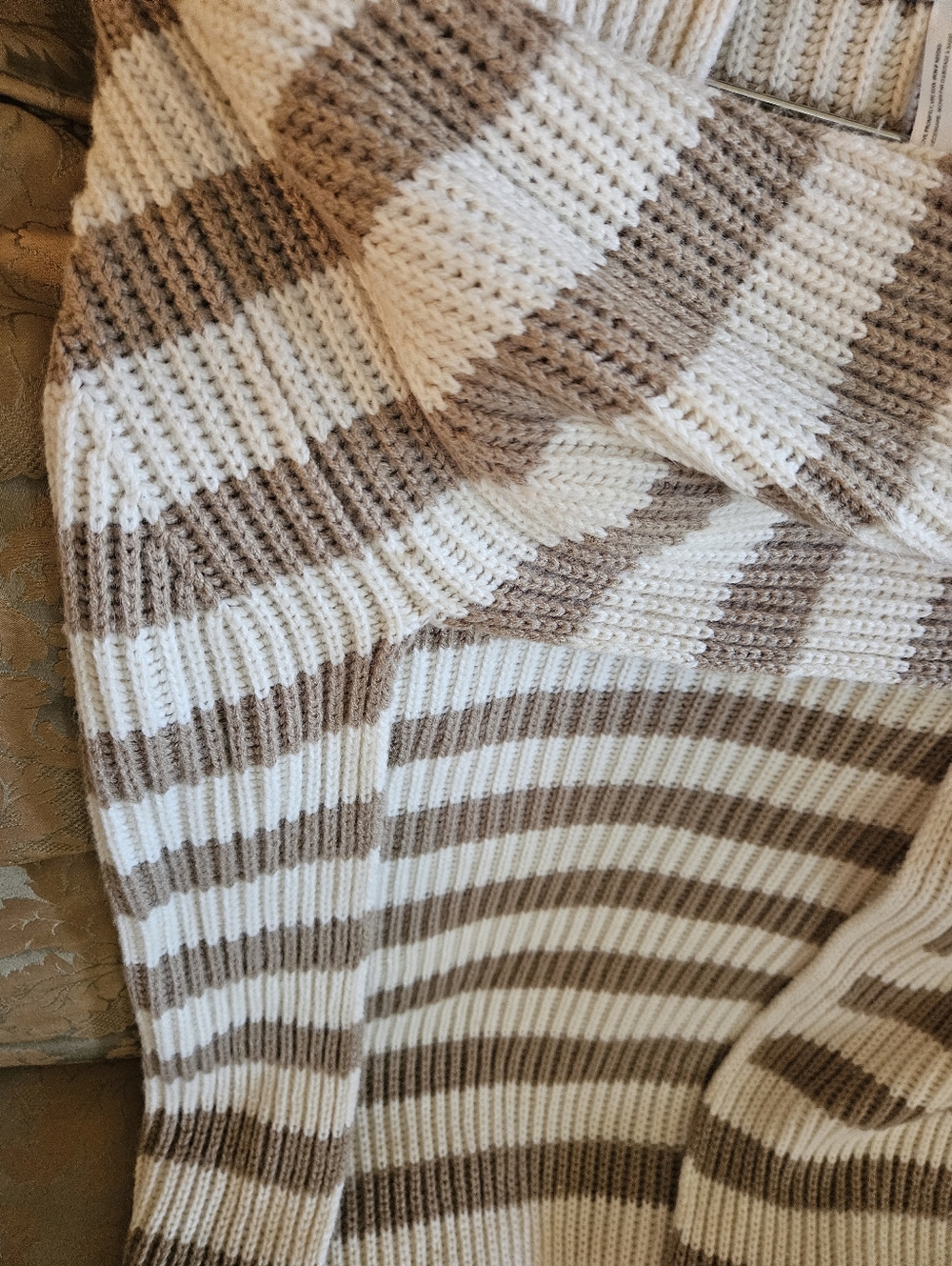 NWOT Free People Striped Shawl Collar Cardigan Sweater Womens  Camel Cream - Picture 8 of 17
